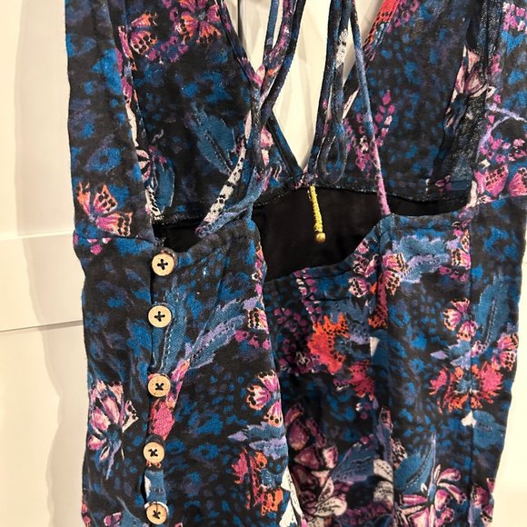Free People Floral Navy and Purple Sleeveless dress - Size Small - Picture 3 of 4